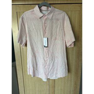 CUBAVERA Pastel Pink Floral Hawaiian Shirt Lightweight Linen Blend Size M